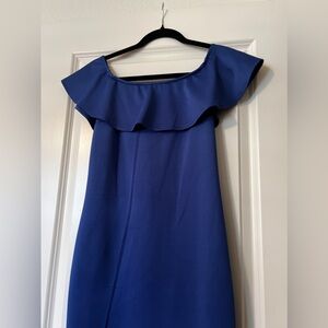 Blue Midi Bodycon Off-the-Shoulder Dress | Women’s Size Small